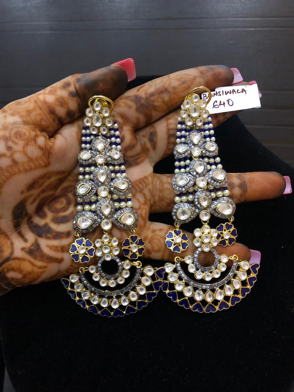 Kundan, Meenakari And Pearl Heavy Bridal Designer Earrings